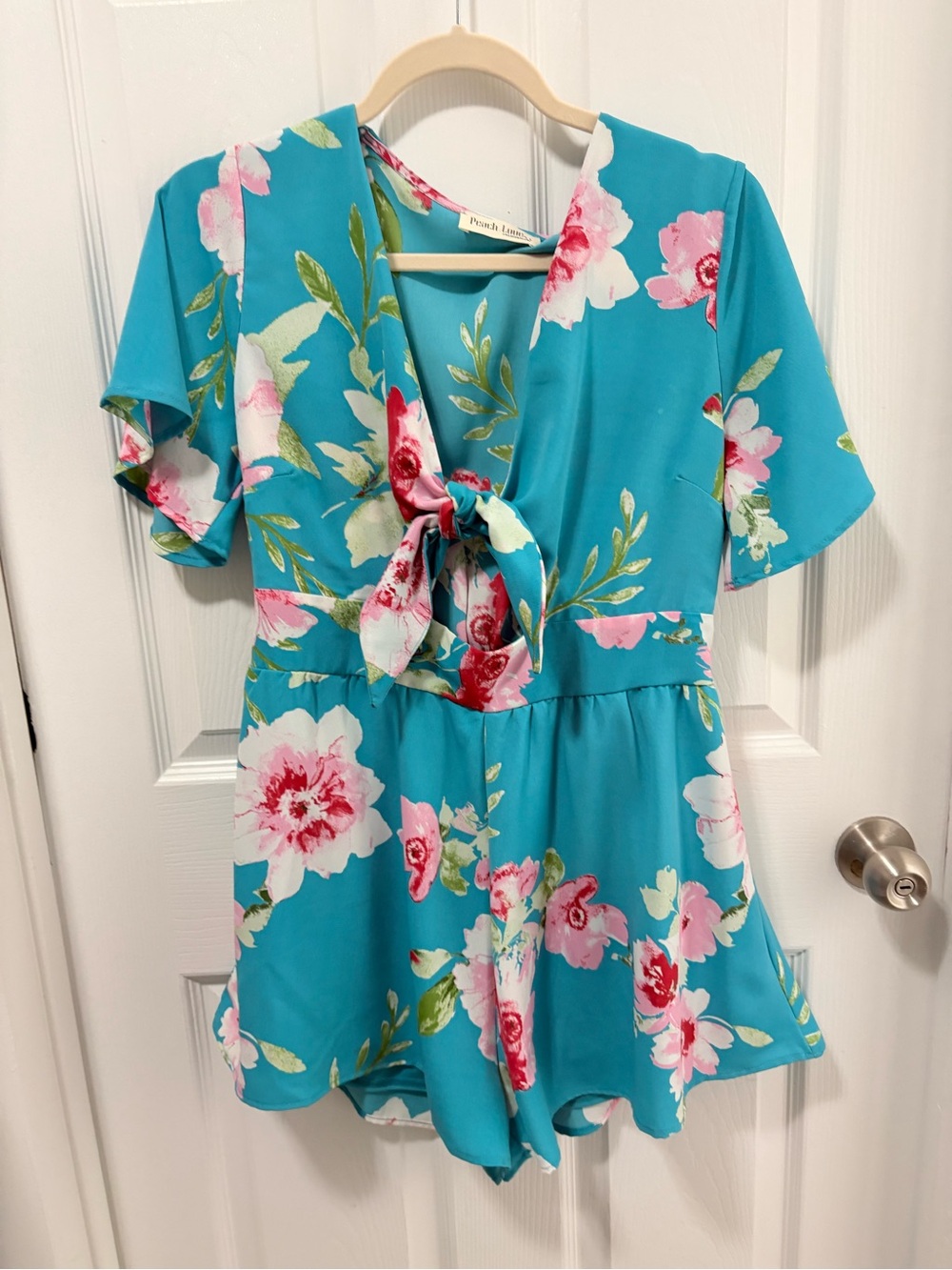 Teal Floral Tie-Front Romper